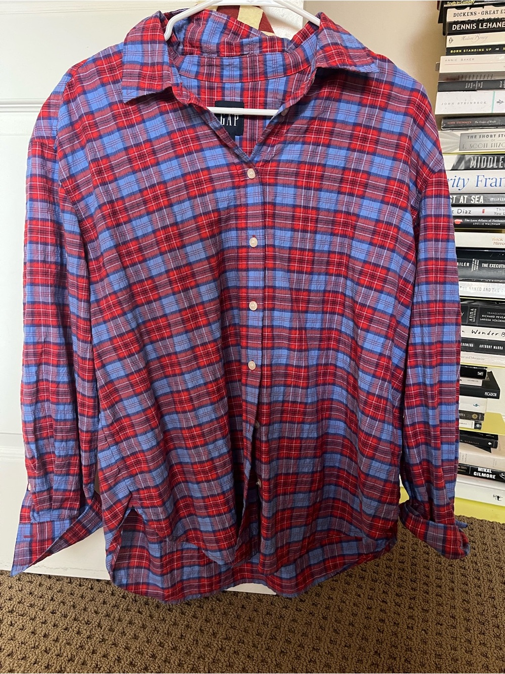 Gap Seersucker Plaid Big Shirt - M